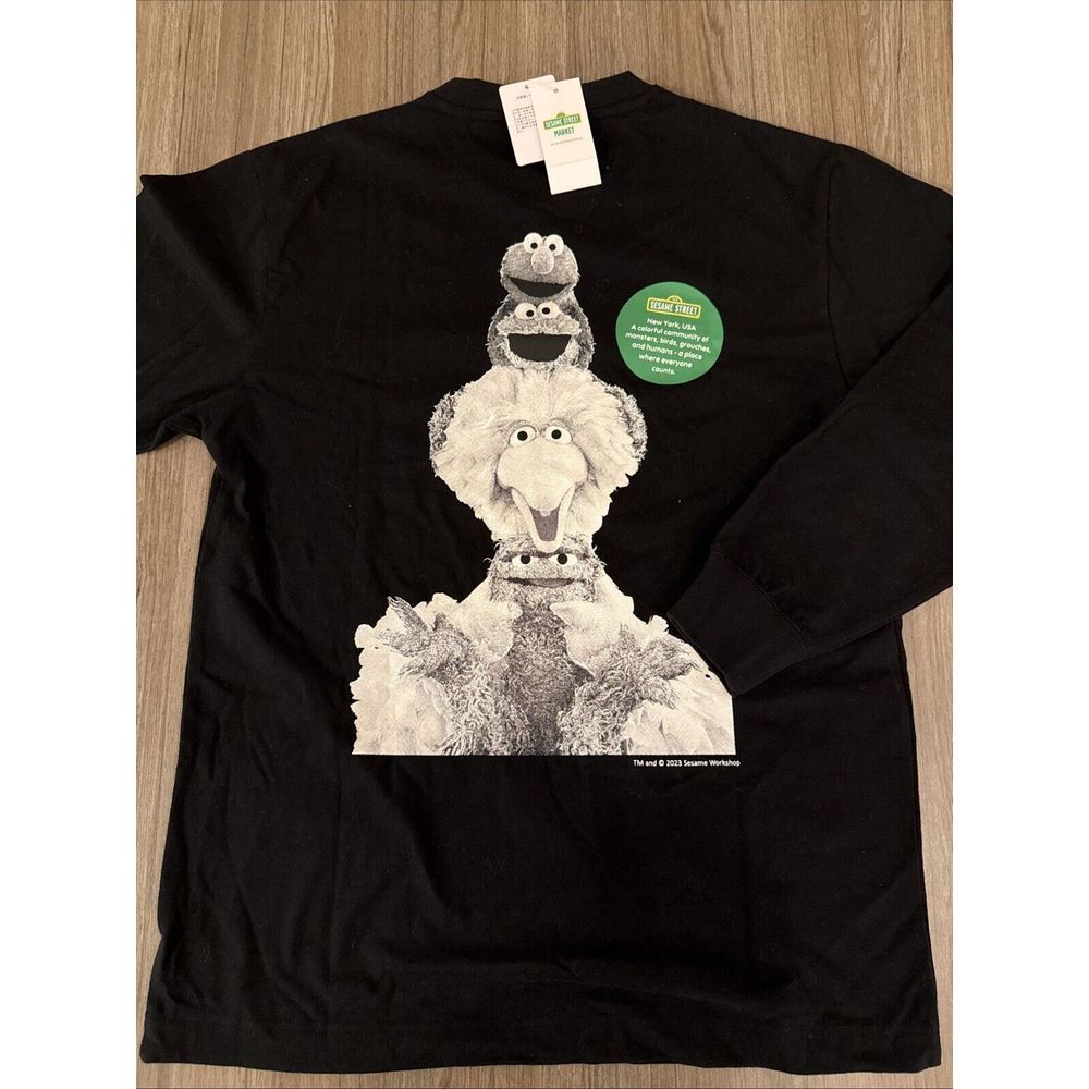 Market X Sesame Street Collab Long Sleeve Shirt‎ Black Cotton Crewneck Size M